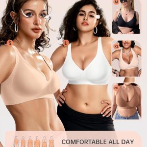 OEAK Womens Deep V Bras Comfortable Support Push Up Bralettes Low Cut no Underwire Bra Plunge Seamless Tshirts Bras Blush Nude 3XL