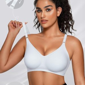 OEAK Womens Seamless Bras Comfortable Bra No Underwire Full Support Bralette Push Up Plus Size V Neck Sleeping Tshirt Bras
