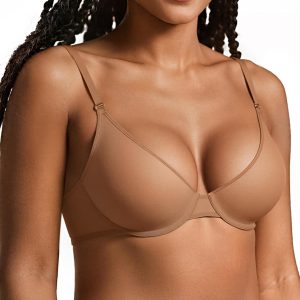 OEAK Womens Unlined Balconette Bra Sheer Mesh Bras Underwire Plunge Bralette See Through Demi Bra Seamless Tshirt Bras