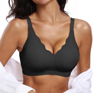 OEAK Womens Wireless Bras Push Up Support Full Coverage Bralettes No Underwire Bra Comfortable Everyday Seamless Tshirt Bras Black 3XL
