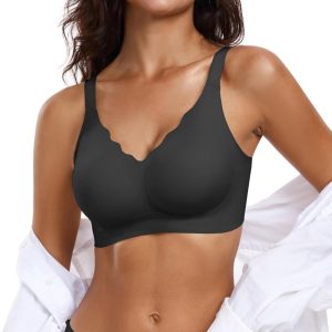 OEAK Womens Wireless Bras Push Up Support Full Coverage Bralettes No Underwire Bra Comfortable Everyday Seamless Tshirt Bras Black 3XL