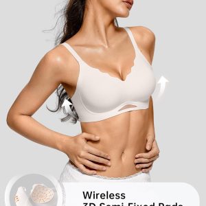 OEAK Womens Wireless Bras Scalloped Push Up Bralettes No Underwire Supportive Tshirt Bra Seamless Comfortable Everyday Bras