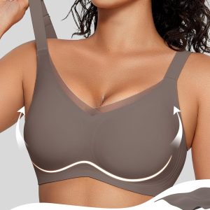 OEAK Womens Wireless Bras V Mesh Comfortable Bralette Supportive Tshirt Bra No Underwire Seamless Push Up Everyday Bras