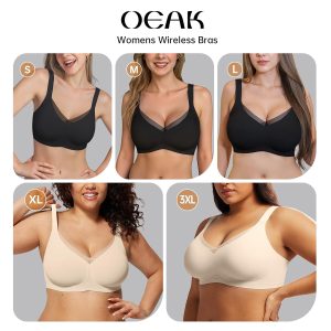 OEAK Womens Wireless Bras V Mesh Comfortable Bralette Supportive Tshirt Bra No Underwire Seamless Push Up Everyday Bras