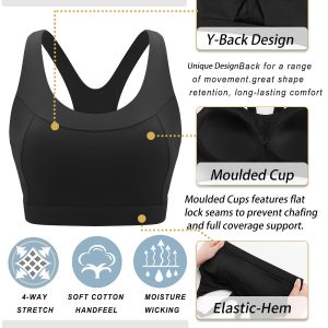 RUNNING GIRL High Impact Sports Bra for Women,Zip Front Adjustable Strap Criss-Cross Back Padded Workout Yoga Bra