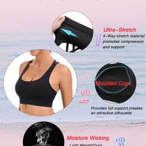 RUNNING GIRL High Impact Sports Bras for Women - Scoop Neck Strappy Sports Bra High Support Moulded Cup Workout Bra