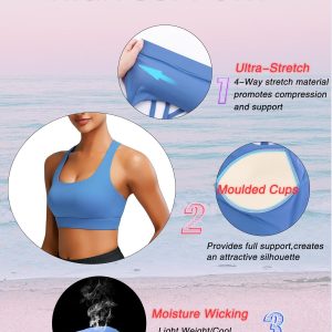 RUNNING GIRL High Impact Sports Bras for Women - Scoop Neck Strappy Sports Bra High Support Moulded Cup Workout Bra
