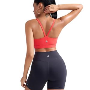 RUNNING GIRL Light Impact Sports Bras for Women, Molded Cup Thin Strappy Sports Bra with Sewn in Pads