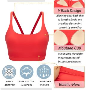 RUNNING GIRL Light Impact Sports Bras for Women, Molded Cup Thin Strappy Sports Bra with Sewn in Pads