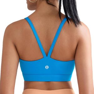 RUNNING GIRL Light Impact Sports Bras for Women, Molded Cup Thin Strappy Sports Bra with Sewn in Pads