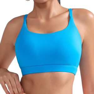 RUNNING GIRL Light Impact Sports Bras for Women, Molded Cup Thin Strappy Sports Bra with Sewn in Pads
