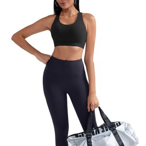 RUNNING GIRL Sports Bra for Women, Criss-Cross Back Padded Strappy Sports Bras Medium Support Yoga Bra with Removable Cups