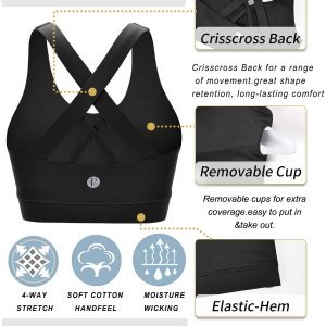 RUNNING GIRL Sports Bra for Women, Criss-Cross Back Padded Strappy Sports Bras Medium Support Yoga Bra with Removable Cups