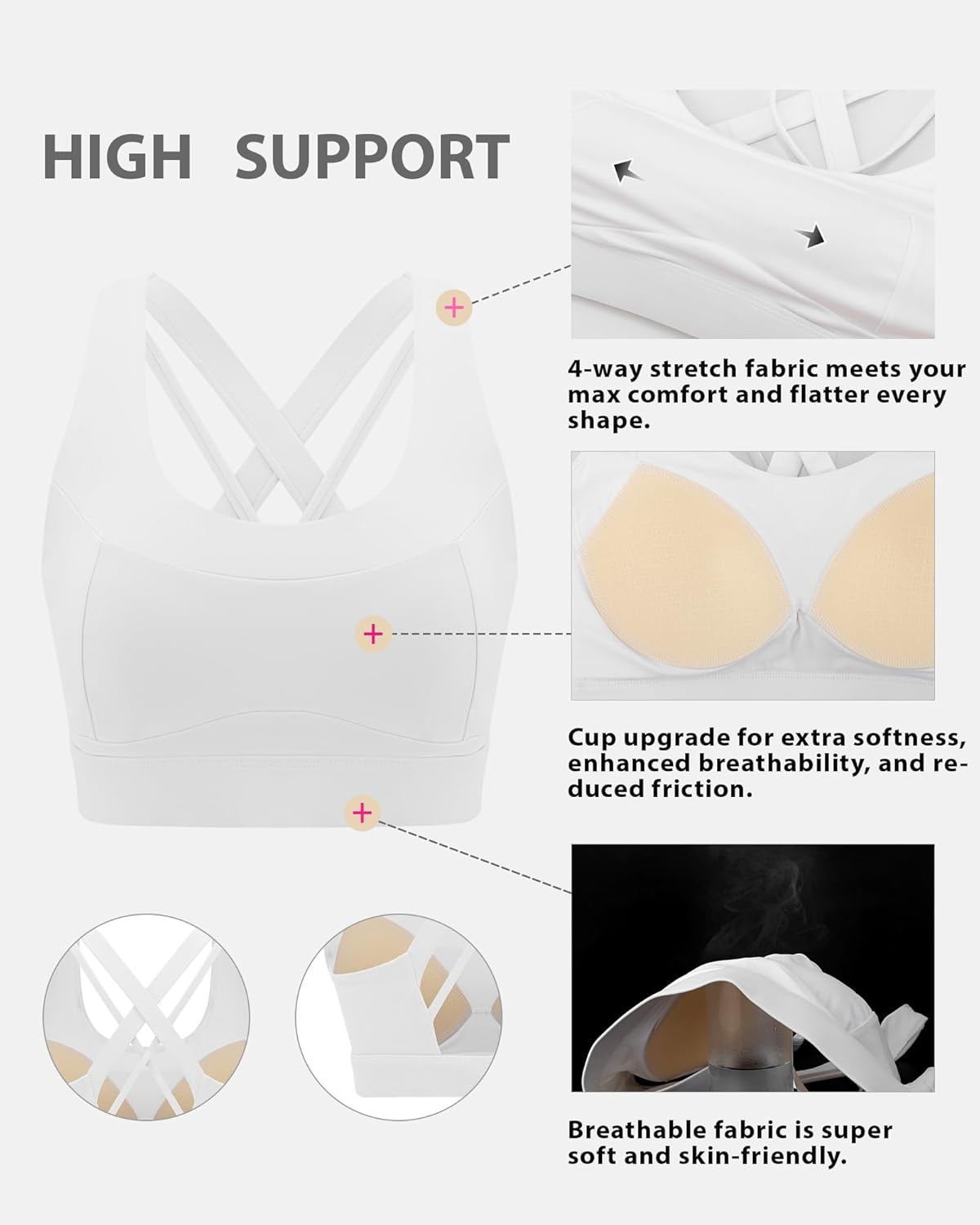 RUNNING GIRL Sports Bra for Women High Support,Criss-Cross Back Strappy Sports Bra Moulded Cup High Impact Workout Top