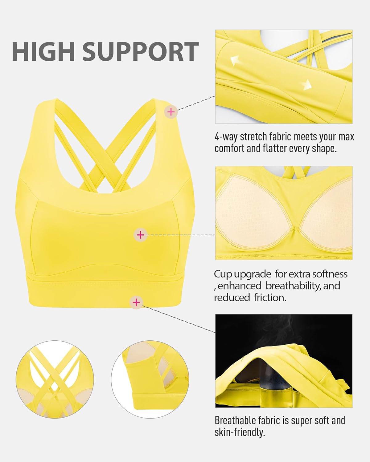 RUNNING GIRL Sports Bra for Women High Support,Criss-Cross Back Strappy Sports Bra Moulded Cup High Impact Workout Top