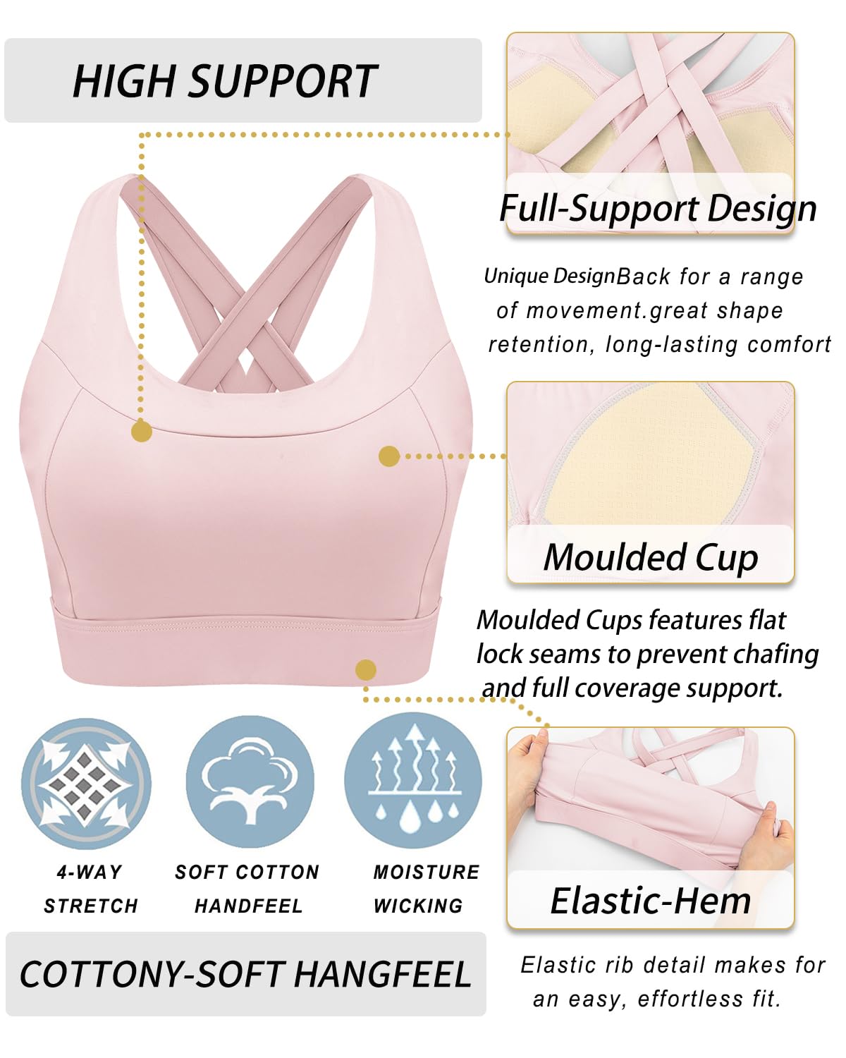 RUNNING GIRL Sports Bra for Women High Support,Molded Cup Strappy Running High Impact Sports Bras for Women