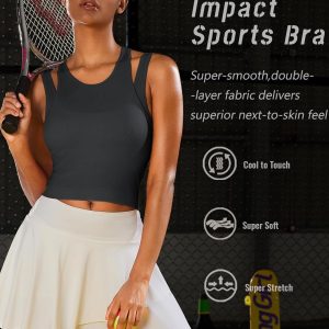 RUNNING GIRL Sports Bras for Women High Impact Seamless Ribbed Longline High Neck Workout Crop Tank Tops Padded