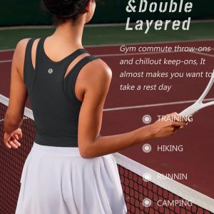 RUNNING GIRL Sports Bras for Women High Impact Seamless Ribbed Longline High Neck Workout Crop Tank Tops Padded