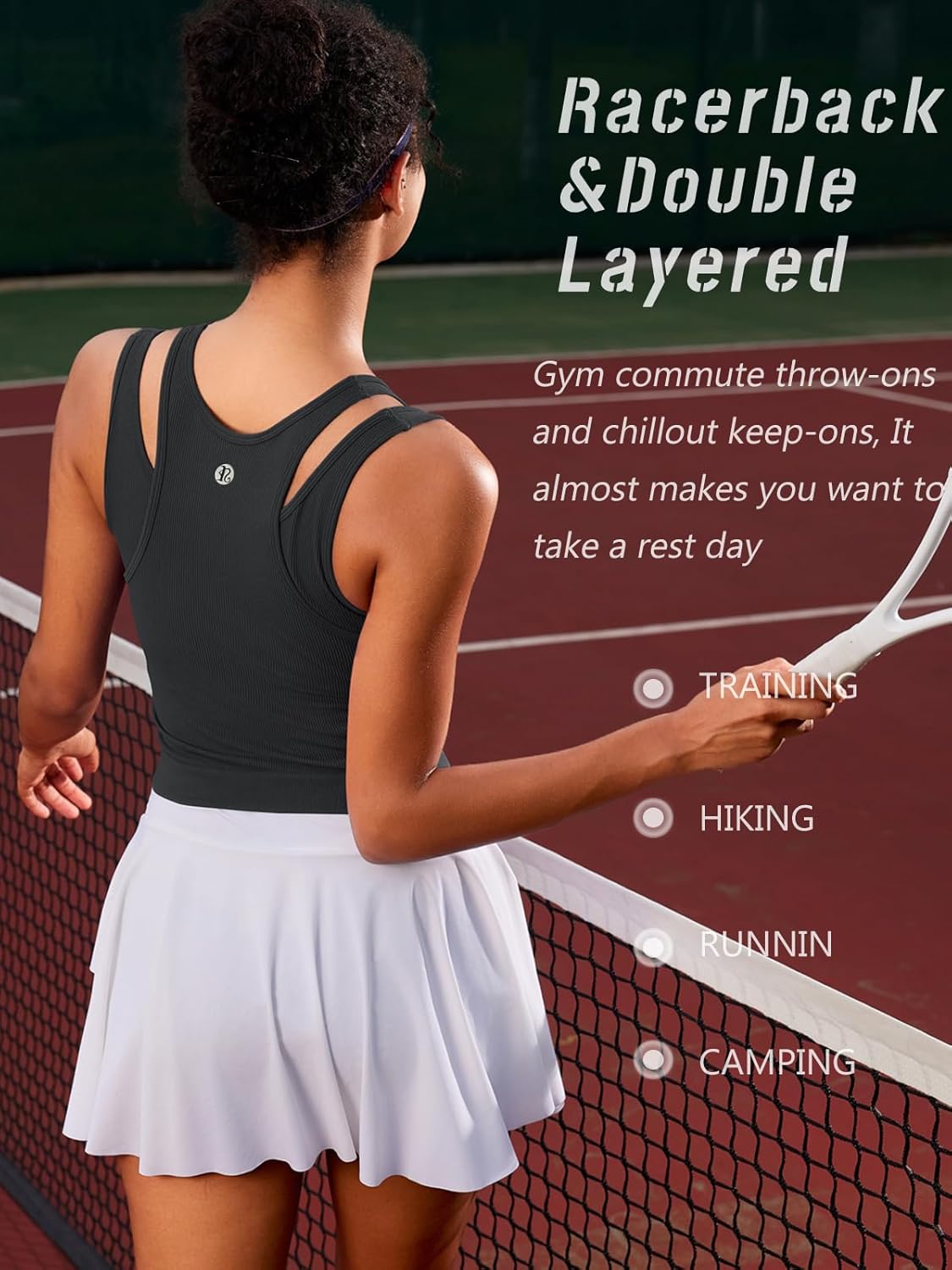 RUNNING GIRL Sports Bras for Women High Impact Seamless Ribbed Longline High Neck Workout Crop Tank Tops Padded