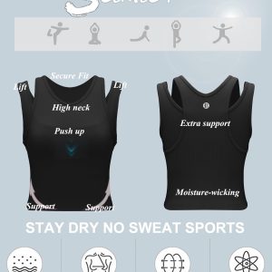RUNNING GIRL Sports Bras for Women High Impact Seamless Ribbed Longline High Neck Workout Crop Tank Tops Padded
