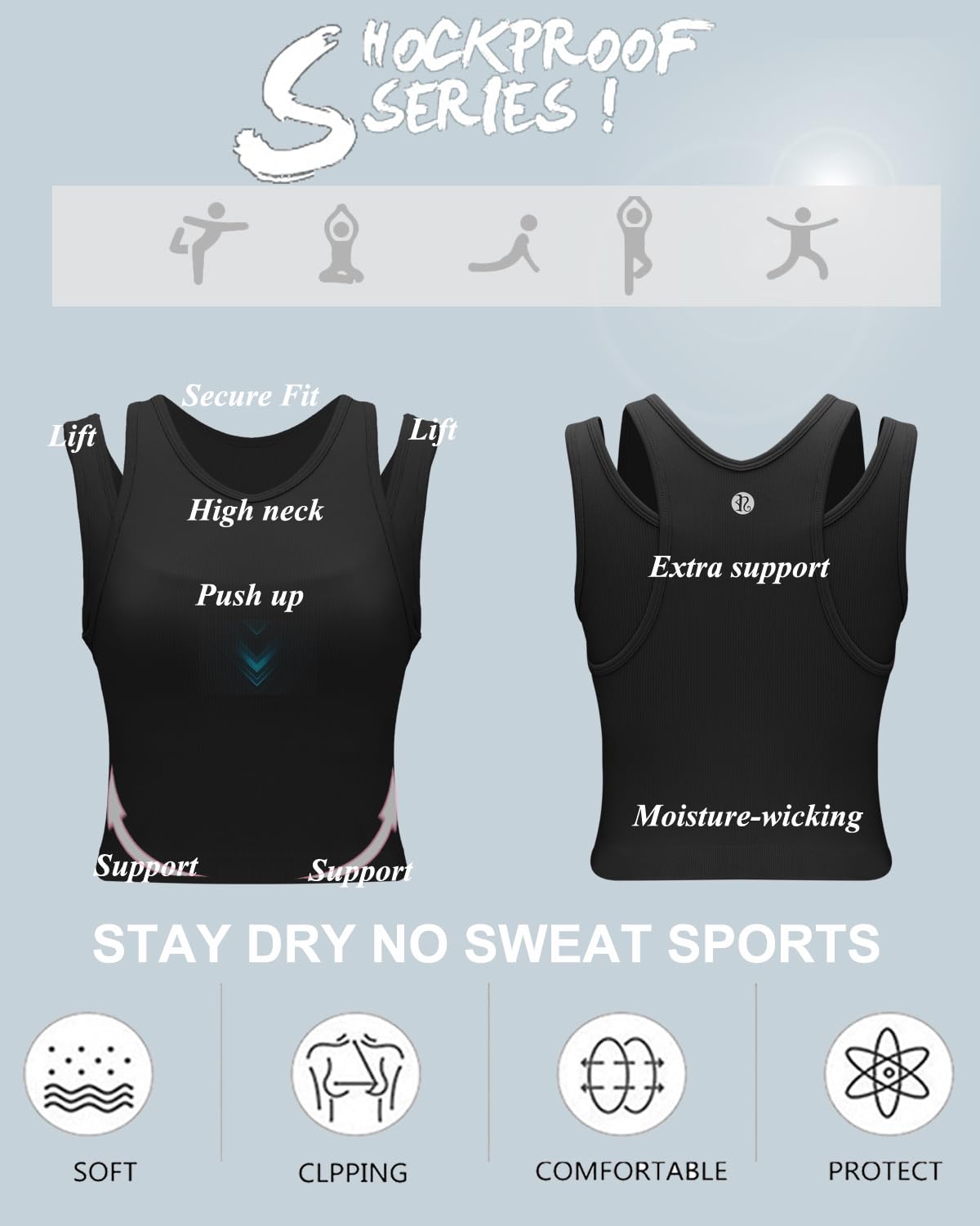 RUNNING GIRL Sports Bras for Women High Impact Seamless Ribbed Longline High Neck Workout Crop Tank Tops Padded