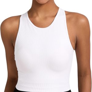 RUNNING GIRL Sports Bras for Women High Impact Seamless Ribbed Longline High Neck Workout Crop Tank Tops Padded