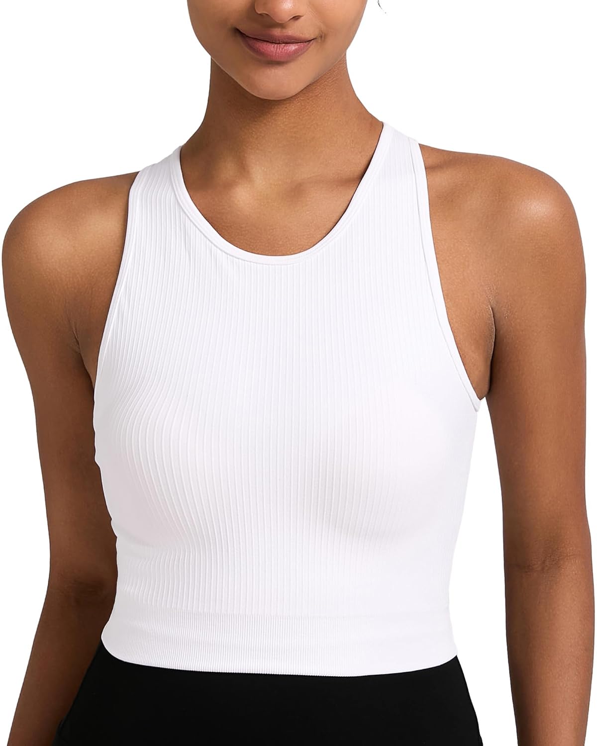 RUNNING GIRL Sports Bras for Women High Impact Seamless Ribbed Longline High Neck Workout Crop Tank Tops Padded