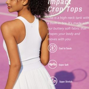 RUNNING GIRL Sports Bras for Women High Impact Seamless Ribbed Longline High Neck Workout Crop Tank Tops Padded