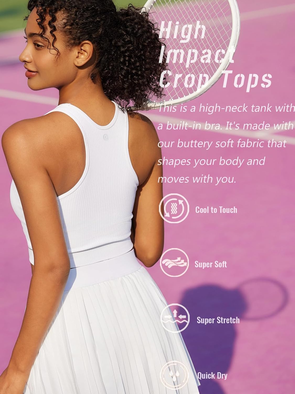 RUNNING GIRL Sports Bras for Women High Impact Seamless Ribbed Longline High Neck Workout Crop Tank Tops Padded