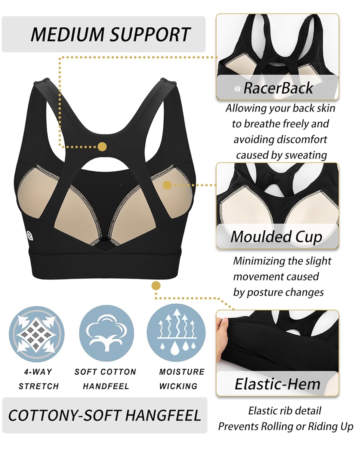 RUNNING GIRL Sports Bras for Women High Support, High Impact Racerback Molded Cup Sports Bra Workout Yoga Bras