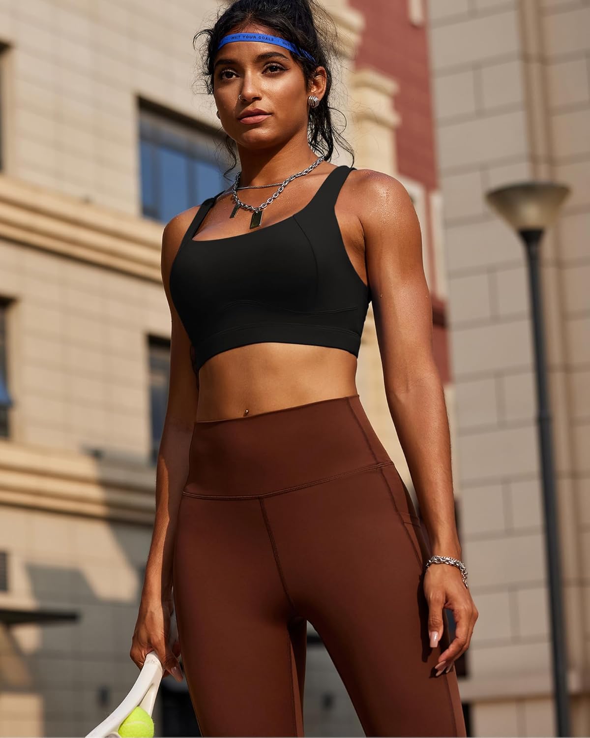 RUNNING GIRL Sports Bras for Women High Support,Racerback High Impact Grey Sports Bra Moulded Cup Workout Bra Push up