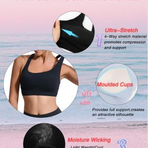 RUNNING GIRL Sports Bras for Women High Support,Racerback High Impact Grey Sports Bra Moulded Cup Workout Bra Push up
