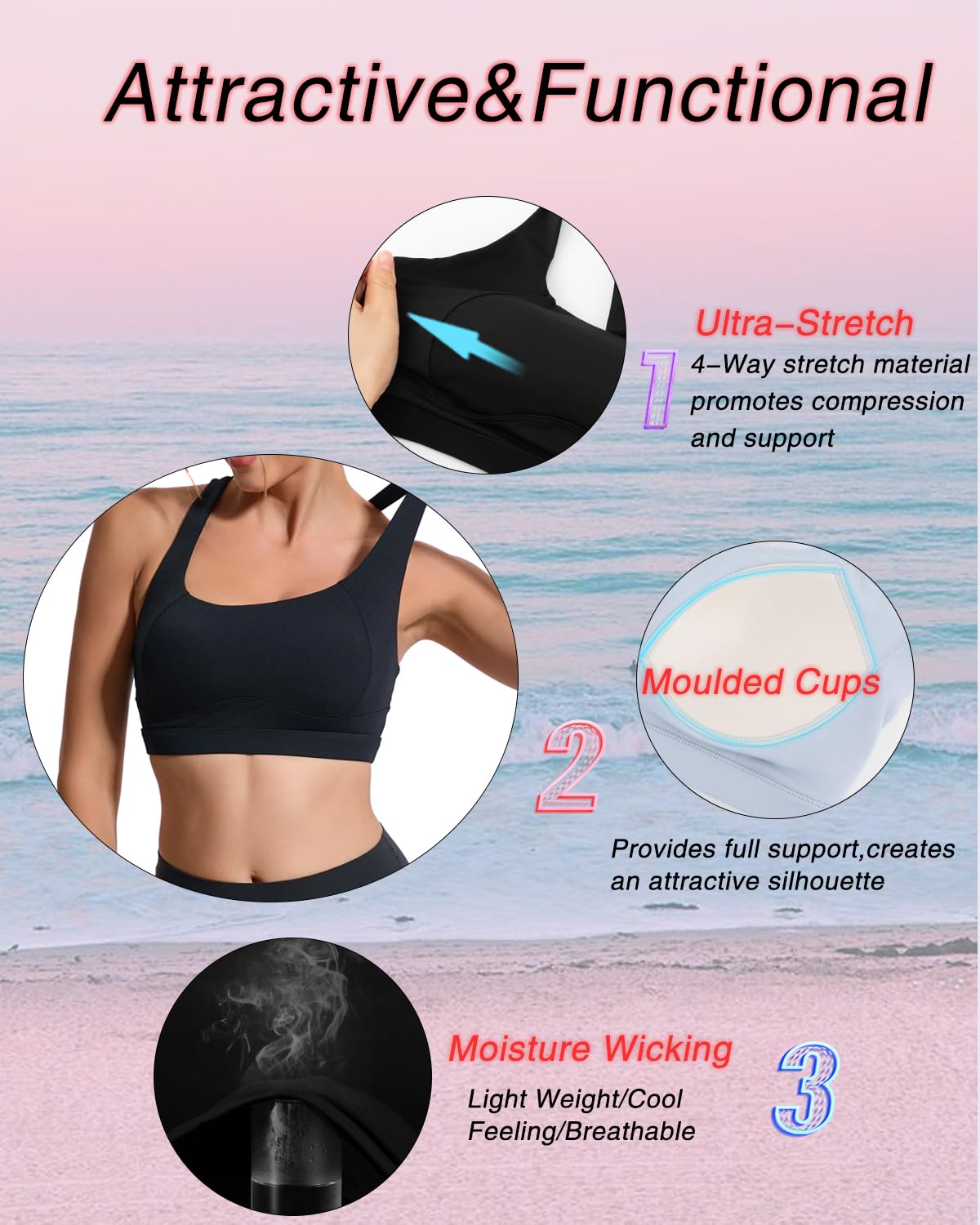 RUNNING GIRL Sports Bras for Women High Support,Racerback High Impact Grey Sports Bra Moulded Cup Workout Bra Push up