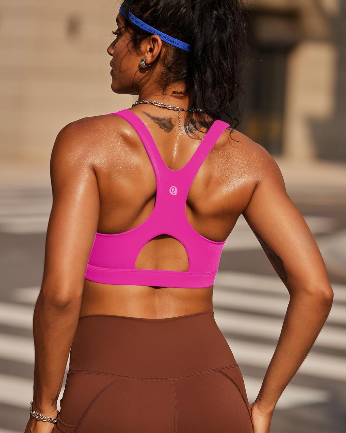 RUNNING GIRL Sports Bras for Women High Support,Racerback High Impact Grey Sports Bra Moulded Cup Workout Bra Push up