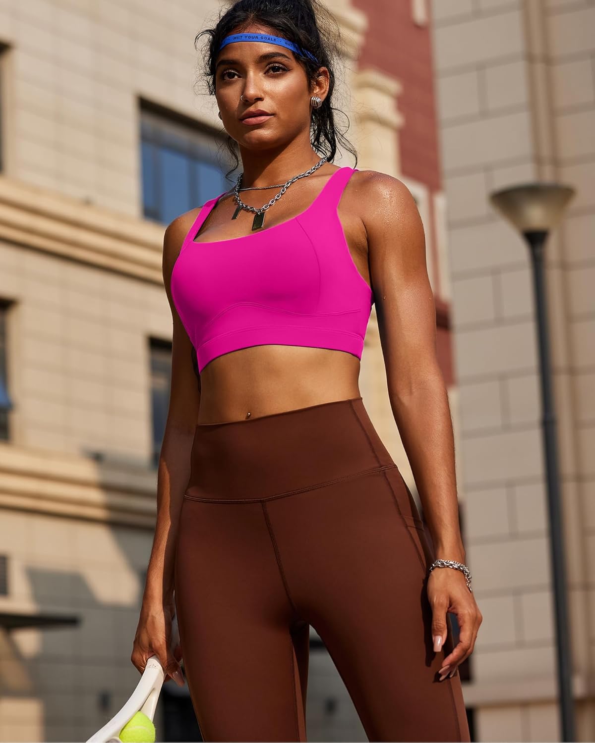 RUNNING GIRL Sports Bras for Women High Support,Racerback High Impact Grey Sports Bra Moulded Cup Workout Bra Push up