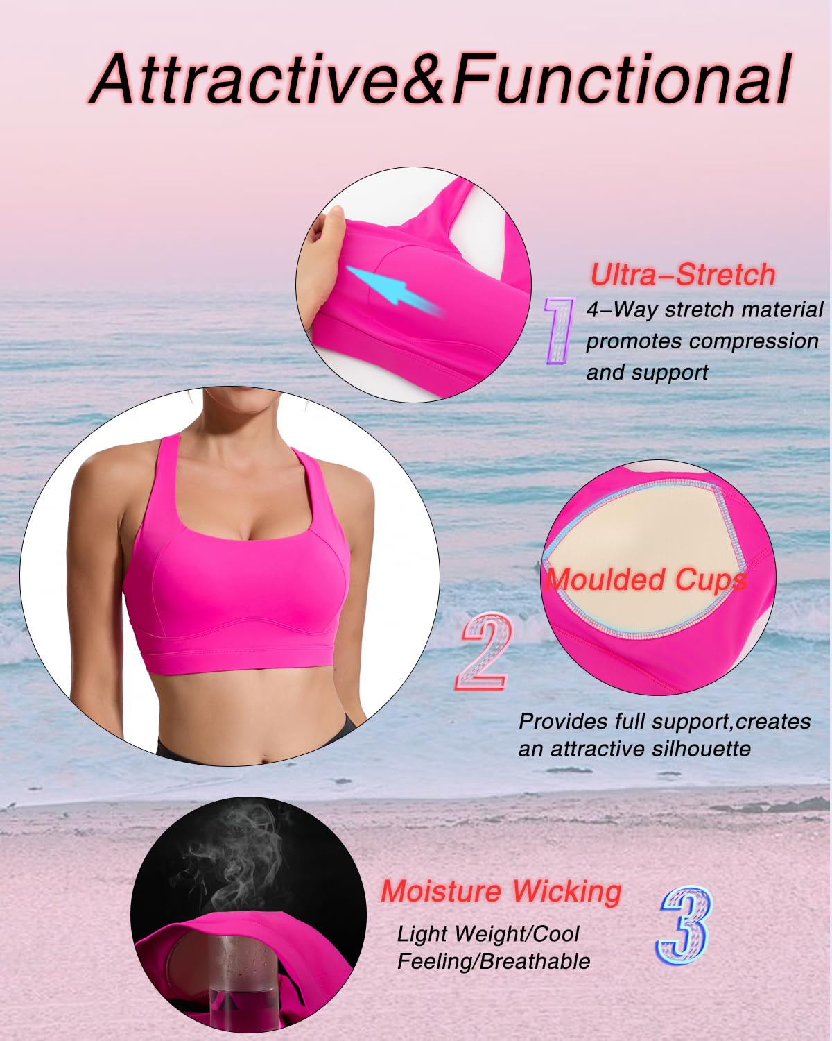 RUNNING GIRL Sports Bras for Women High Support,Racerback High Impact Grey Sports Bra Moulded Cup Workout Bra Push up