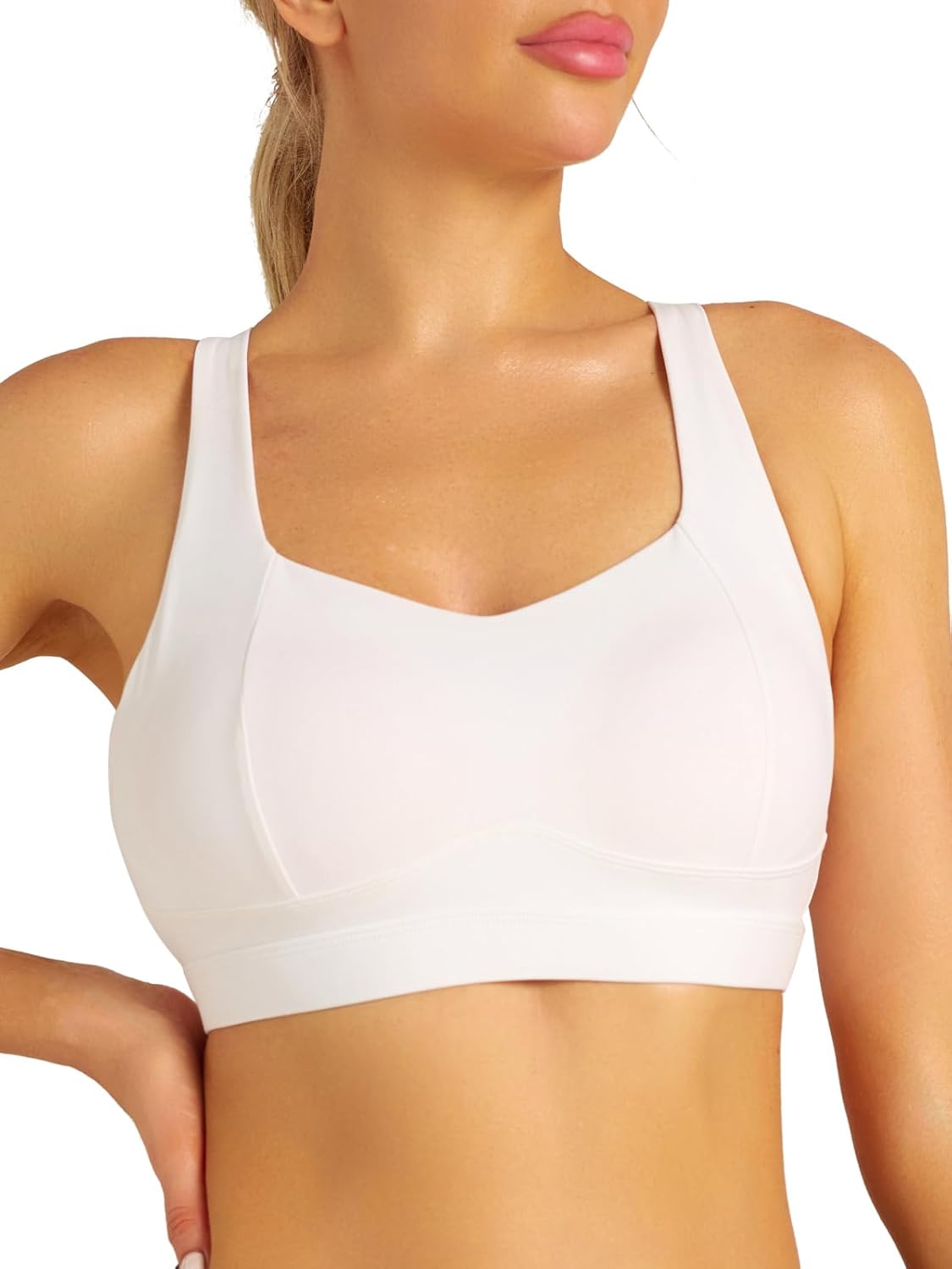 RUNNING GIRL Sports Bras for Women, Medium Support Molded Cup Sports Bras with Sewn in Pads Strappy Workout Yoga Bra