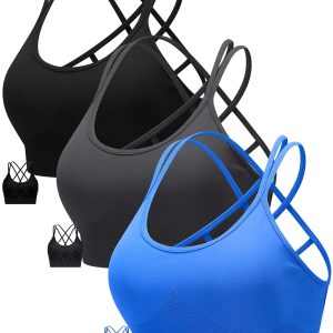 RUNNING GIRL Sports Bras for Women Pack Criss Cross Back Sexy Strappy Sports Bra Seamless Padded Yoga Bra with Removable Cups