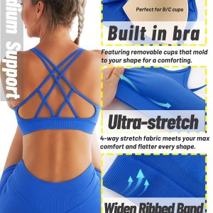 RUNNING GIRL Sports Bras for Women Pack Criss Cross Back Sexy Strappy Sports Bra Seamless Padded Yoga Bra with Removable Cups