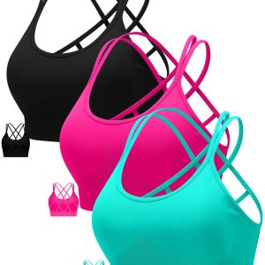 RUNNING GIRL Sports Bras for Women Pack Criss Cross Back Sexy Strappy Sports Bra Seamless Padded Yoga Bra with Removable Cups