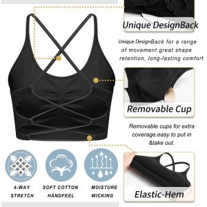 RUNNING GIRL Sports Bras for Women,Sexy Crisscross Back Seamless Padded Sports Bra Medium Support with Removable Pads