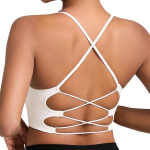RUNNING GIRL Sports Bras for Women,Sexy Crisscross Back Seamless Padded Sports Bra Medium Support with Removable Pads