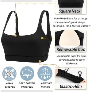 RUNNING GIRL Sports Bras for Women,Square Neck Sports Bra Medium Support Yoga Bra Workout Crop Top with Removable Cups