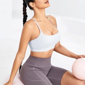 RUNNING GIRL Y-Back Sports Bras for Women, Medium Impact Wirefree Padded Bra Workout Crop Top Longline Sports Bra Push up