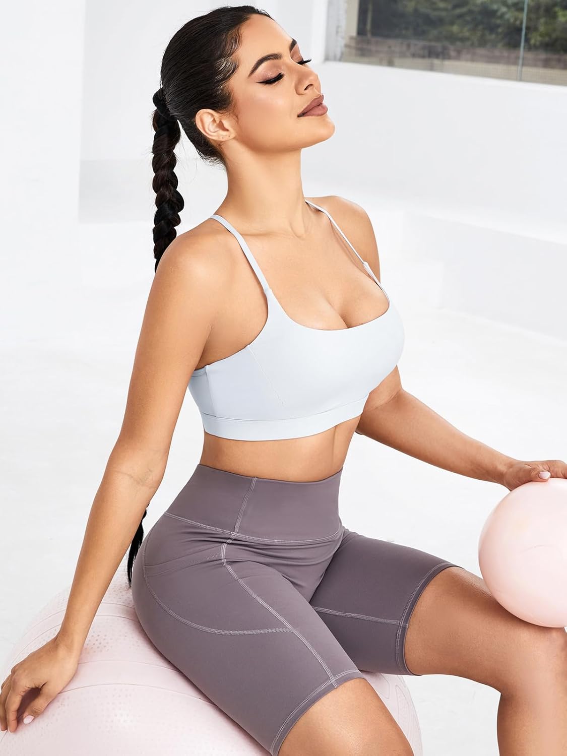 RUNNING GIRL Y-Back Sports Bras for Women, Medium Impact Wirefree Padded Bra Workout Crop Top Longline Sports Bra Push up