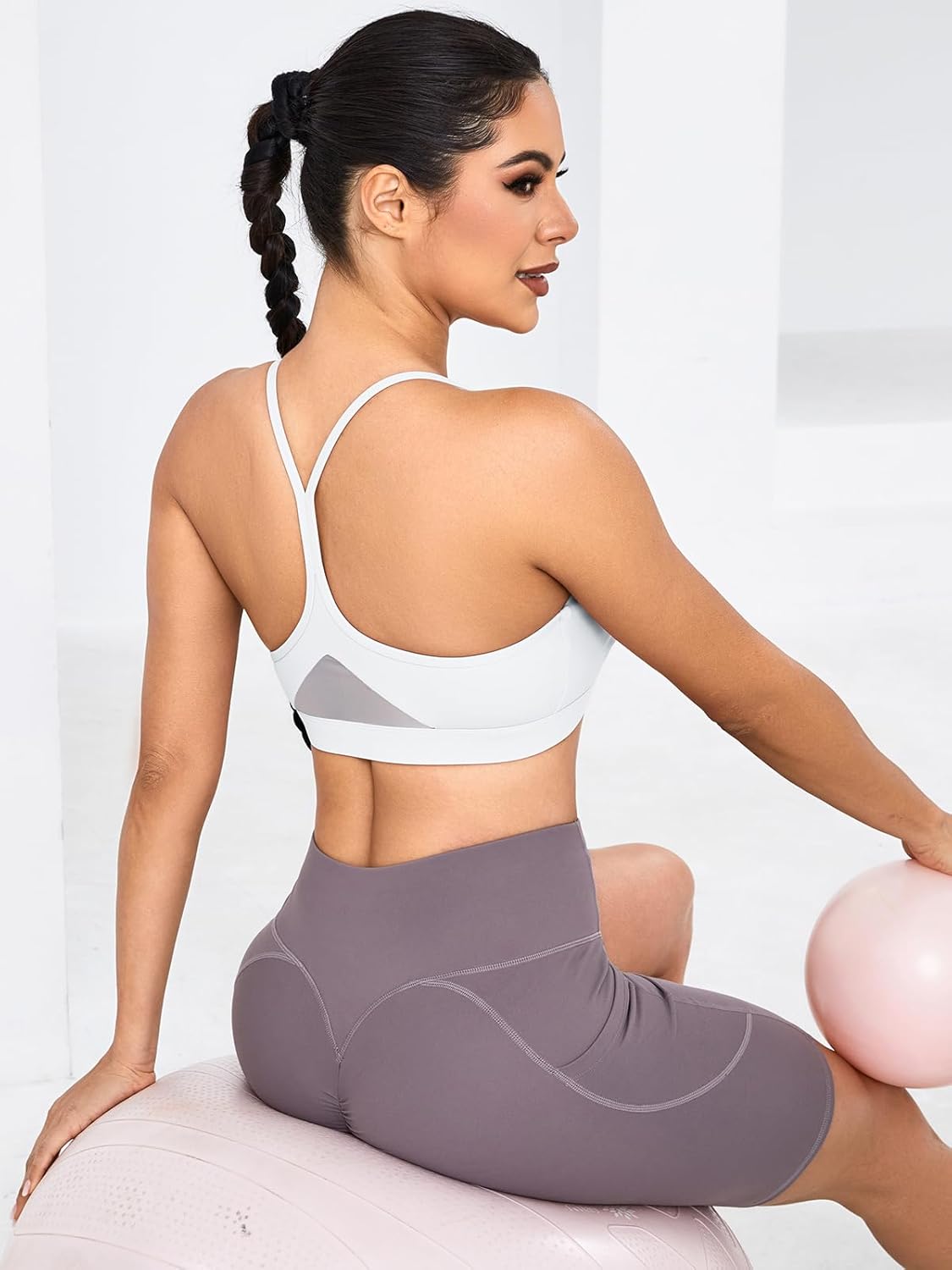 RUNNING GIRL Y-Back Sports Bras for Women, Medium Impact Wirefree Padded Bra Workout Crop Top Longline Sports Bra Push up