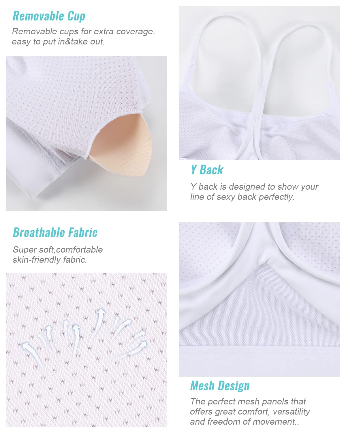 RUNNING GIRL Y-Back Sports Bras for Women, Medium Impact Wirefree Padded Bra Workout Crop Top Longline Sports Bra Push up