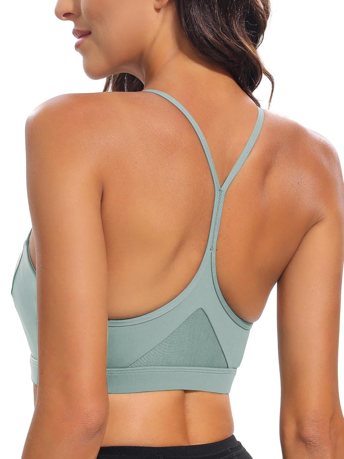 RUNNING GIRL Y-Back Sports Bras for Women, Medium Impact Wirefree Padded Bra Workout Crop Top Longline Sports Bra Push up