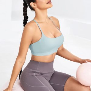 RUNNING GIRL Y-Back Sports Bras for Women, Medium Impact Wirefree Padded Bra Workout Crop Top Longline Sports Bra Push up