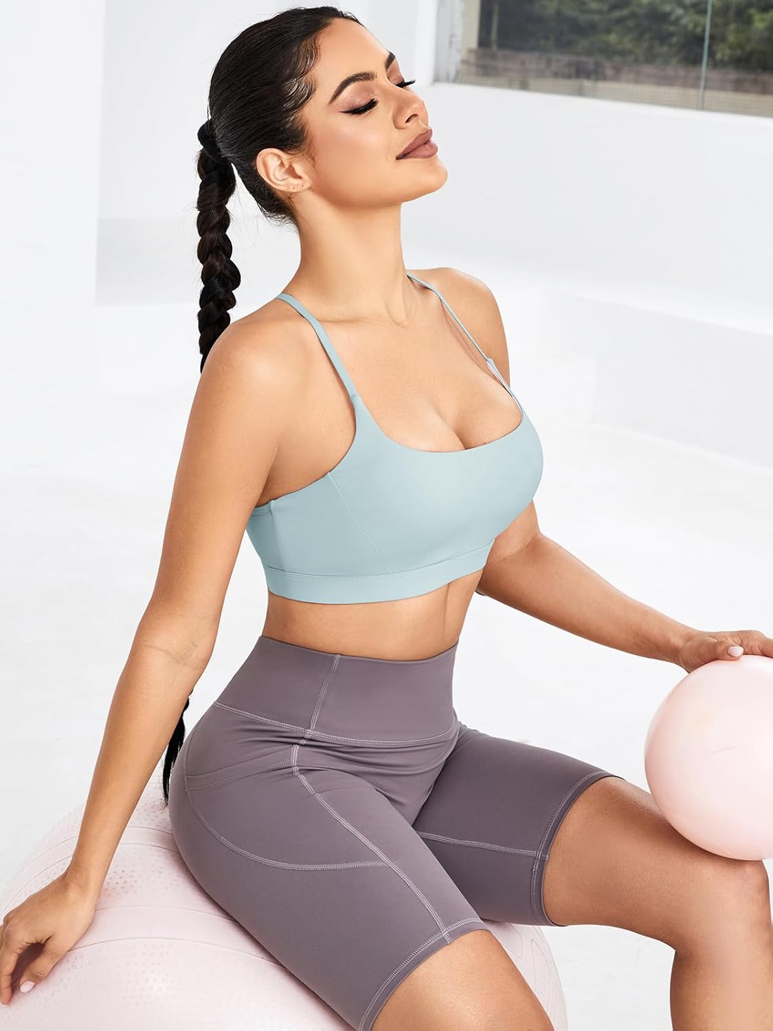 RUNNING GIRL Y-Back Sports Bras for Women, Medium Impact Wirefree Padded Bra Workout Crop Top Longline Sports Bra Push up